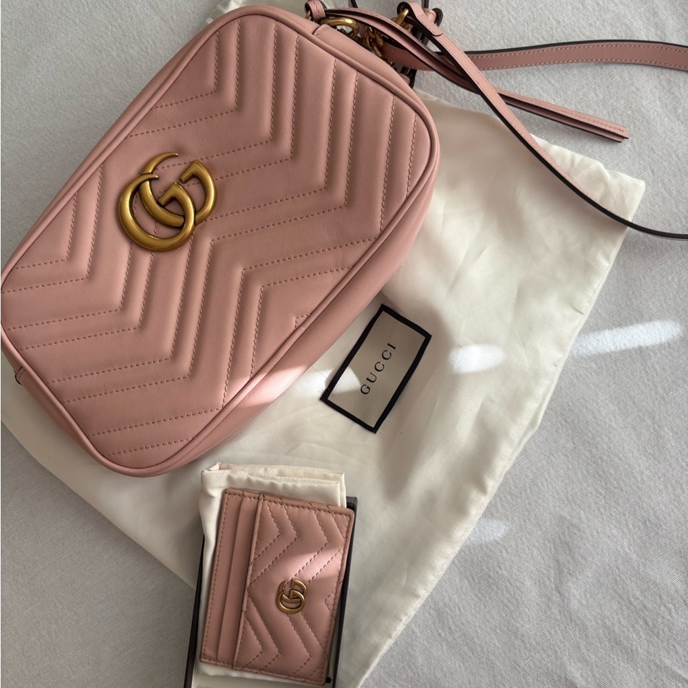 GG MARMONT SMALL SHOULDER BAG and CARD CASE (PINK)